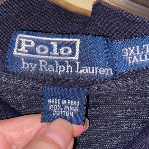 Men’s 3XLT Navy long sleeve Polo By Ralph Lauren shirt with diamond patterns - Picture 3 of 10